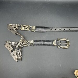 Vintage Brighton Silver Black Leather Belt #34803 Size M 1996